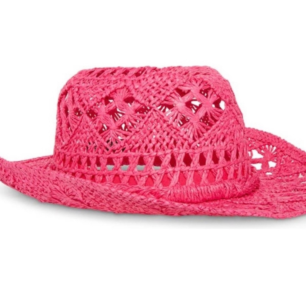 NWT STEVE MADDEN HAILEY Straw Cowboy Hat Hot Pink Braided Trim PACKABLE $48